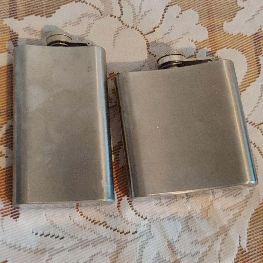 Jagermeister Stainless Steel Hip Flask Set 6oz Etched and Embossed Logo Silver